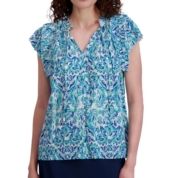 Stella Parker Tops - Stella Parker Women's Blouse Flowy Lightweight Top Blue Multi. Size XL